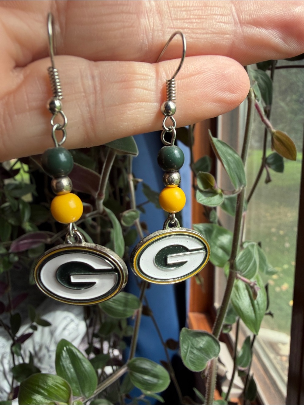 Green Bay Packers Football Team Dangle Earrings